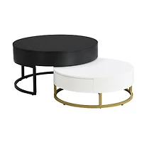Streamdale Modern Round Lifttop Nesting Coffee Tables With 2 Drawersnatural