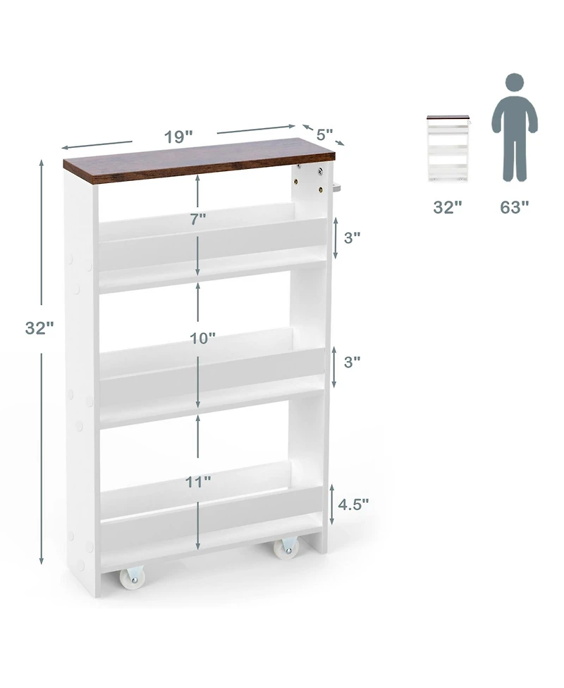 Sugift Rolling Kitchen Slim Storage Cart Mobile Shelving Organizer with Handle