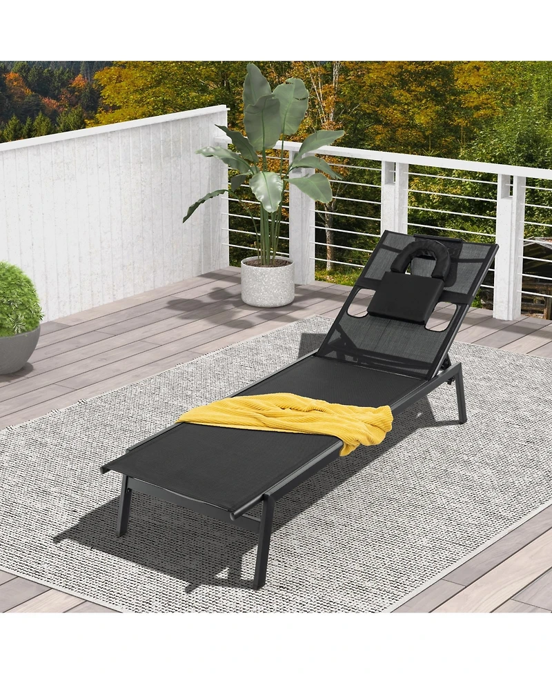 Slickblue Patio Sunbathing Lounge Chair 5-Position Adjustable Tanning Chair-Black