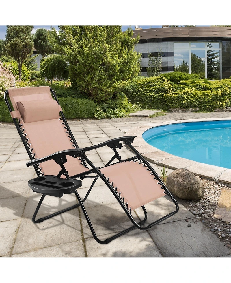 Slickblue Outdoor Folding Zero Gravity Reclining Lounge Chair with Utility Tray