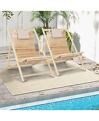 Slickblue Solid Fir Wood Lounge Chair with 3-Level Adjustable Backrest and Soft Padded Headrest-Natural