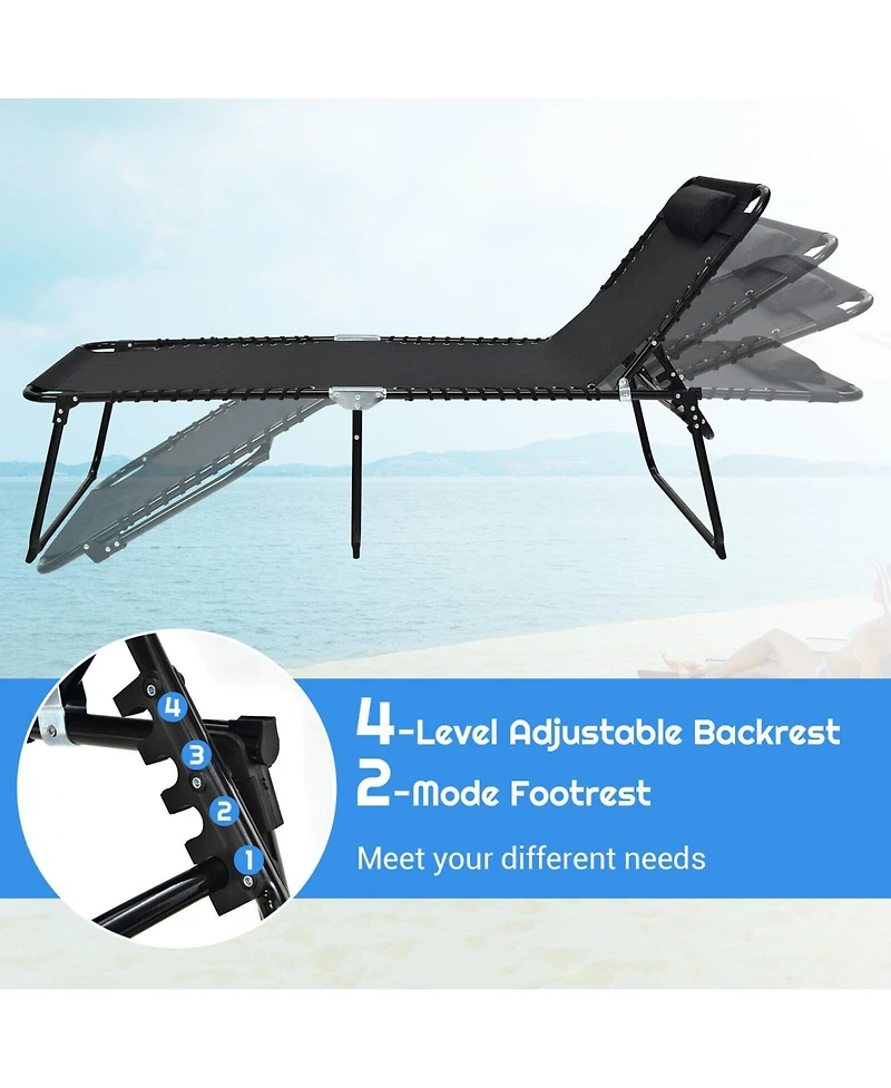 Slickblue 4 Position Folding Lounge Chaise with Adjustable Backrest and Footrest