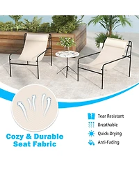 Slickblue Patio Sling Lounge Chair with Removable Headrest Pillow and Metal Frame-Beige