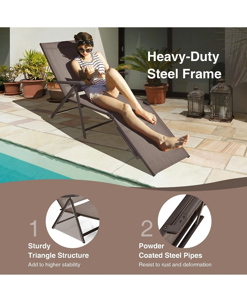 Slickblue 2 Pieces Foldable Chaise Lounge Chair with 2-Position Footrest