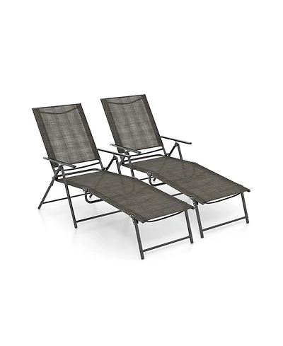 Slickblue 2 Piece Patio Folding Chaise Lounge Chairs Recliner with 6-Level Backrest