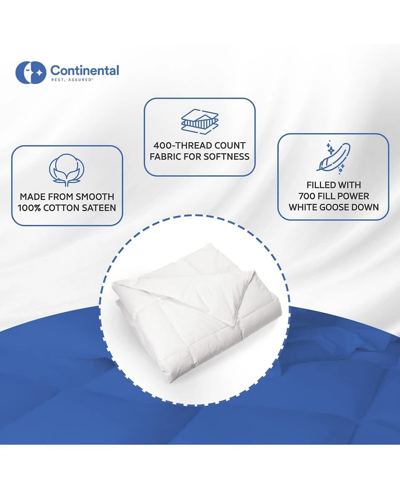Continental Bedding 700 Fill Power Summer White down European Comforter, Full