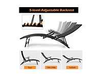 Slickblue 2 Pieces Patio Folding Stackable Lounge Chair Chaise with Armrest-Black