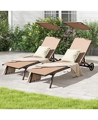 Slickblue Patio Heavy-Duty Adjustable Chaise Lounge Chair with Canopy Cup holder and Wheels-Brown