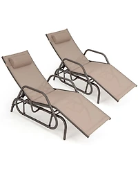 Slickblue Outdoor Chaise Lounge Glider Chair with Armrests and Pillow