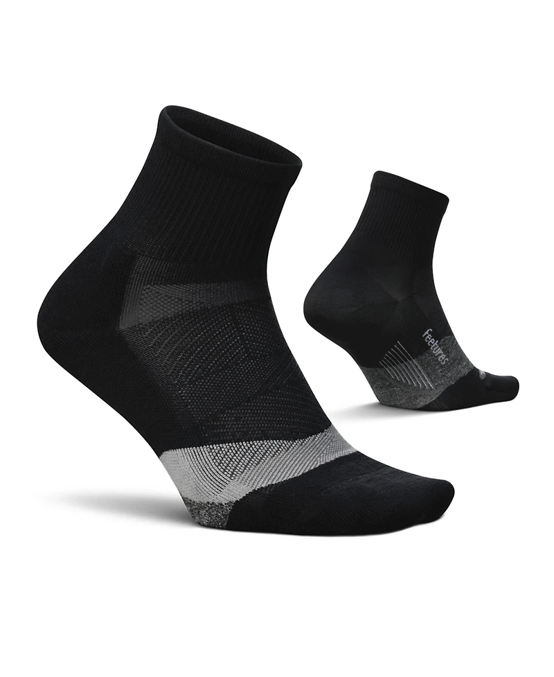 Feetures Men's Elite Light Cushion Quarter Solid - Sport Sock with Targeted Compression - New Black