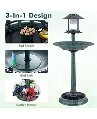 Slickblue Pedestal Bird Bath with Solar Light with Bird Feeder and Flower Planter