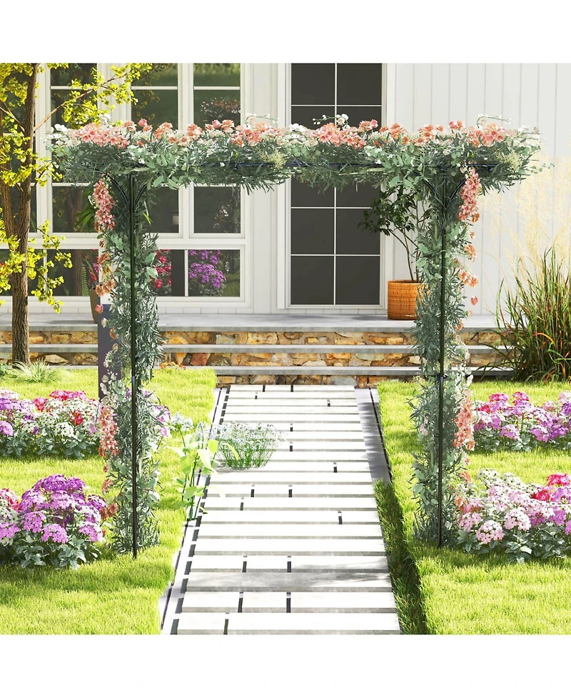 Slickblue 81 Inch Garden Arbor Metal Archway for Climbing Plants-Black