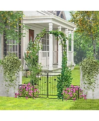 Slickblue 87 Inches Garden Arbor with Lockable Gate Side Planters-Black