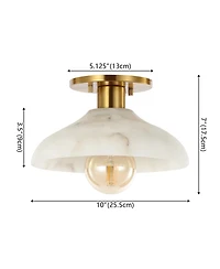 Jonathan Y Amara 10" 1-Light Mid-Century Classic Alabaster/Iron Led Semi Flush Mount, White/Brass Gold
