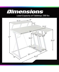 Costway L-Shaped Gaming Desk with Outlets & Usb Ports Monitor Shelf Headphone Hook