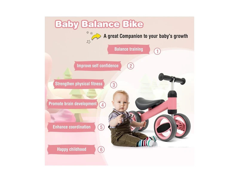 Slickblue 4 Wheels Baby Balance Bike Toy-Pink