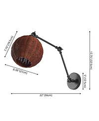 Jonathan Y Lyla 22" 1-Light Mid-Century Vintage Rattan Globe Swing Arm Led Sconce, Dark Brown/Black