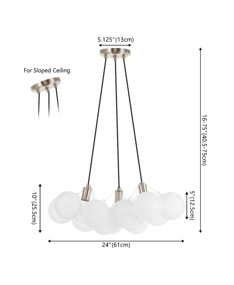 Jonathan Y Aubrey 24" 3-Light Mid-Century Glam Frosted Glass Orb Led Chandelier, White/Brushed Nickel