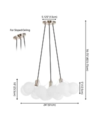Jonathan Y Aubrey 24" 3-Light Mid-Century Glam Frosted Glass Orb Led Chandelier, White/Brushed Nickel