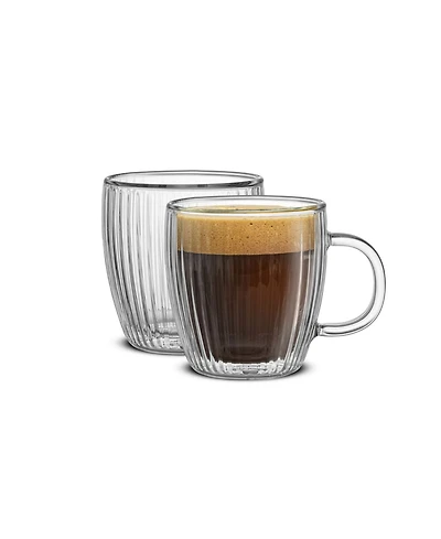 JoyJolt Fluted Glass 5.4oz Espresso Mugs, Set of 2