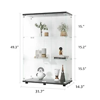 Simplie Fun Black 3-Shelf Glass Display Cabinet, 49.3" x 31.7" x 14.3"