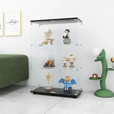 Simplie Fun Black 3-Shelf Glass Display Cabinet, 49.3" x 31.7" x 14.3"