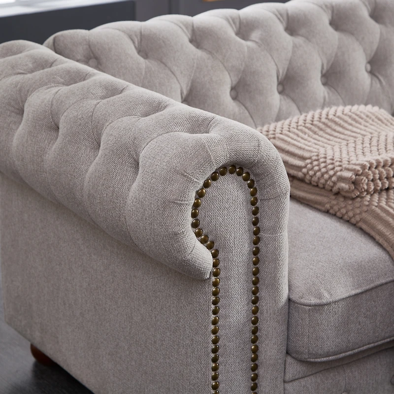 Streamdale Furniture Chesterfield Sofa In Linen Fabric (Light Grey)