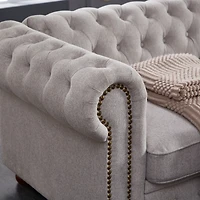 Streamdale Furniture Chesterfield Sofa In Linen Fabric (Light Grey)