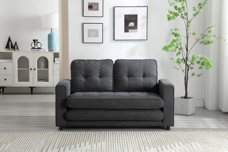 Streamdale Convertible Sofa Bed Set in Gray & Beige Linen Fabric