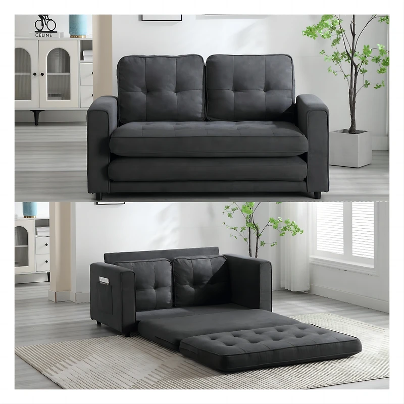 Streamdale Convertible Sofa Bed Set in Gray & Beige Linen Fabric