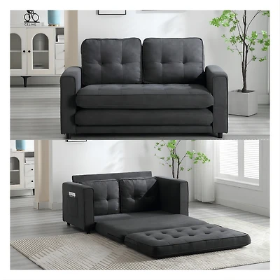 Streamdale Convertible Sofa Bed Set in Gray & Beige Linen Fabric