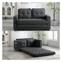 Streamdale Convertible Sofa Bed Set in Gray & Beige Linen Fabric