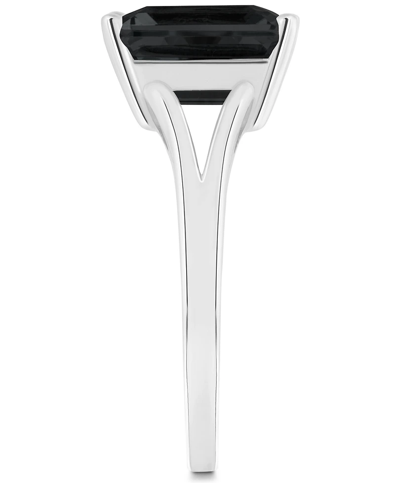 Onyx Emerald-Cut Split Shank Polished Statement Ring Sterling Silver