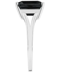 Onyx Emerald-Cut Split Shank Polished Statement Ring Sterling Silver
