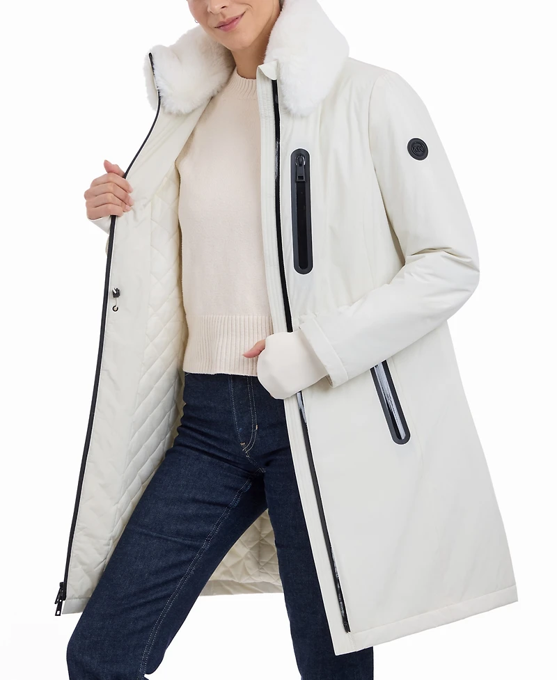 Michael Michael Kors Women's Faux-Fur-Trim Anorak Raincoat