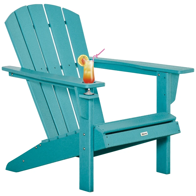 Outdoor Adirondack Chair with Cup Holder, Light Blue
