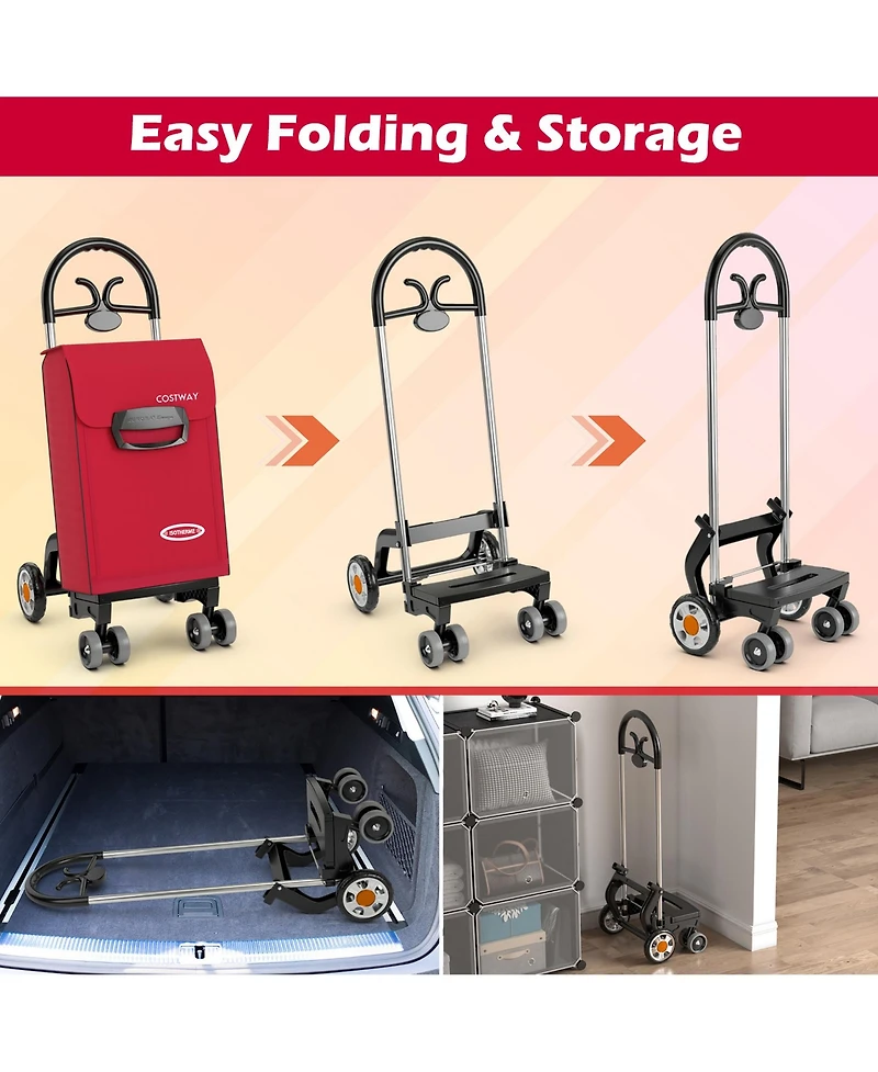 Folding Shopping Cart Utility Hand Truck with Rolling Swivel Wheels, Removable Bag & Cozy Handle