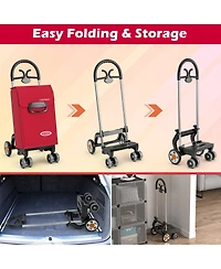 Folding Shopping Cart Utility Hand Truck with Rolling Swivel Wheels, Removable Bag & Cozy Handle
