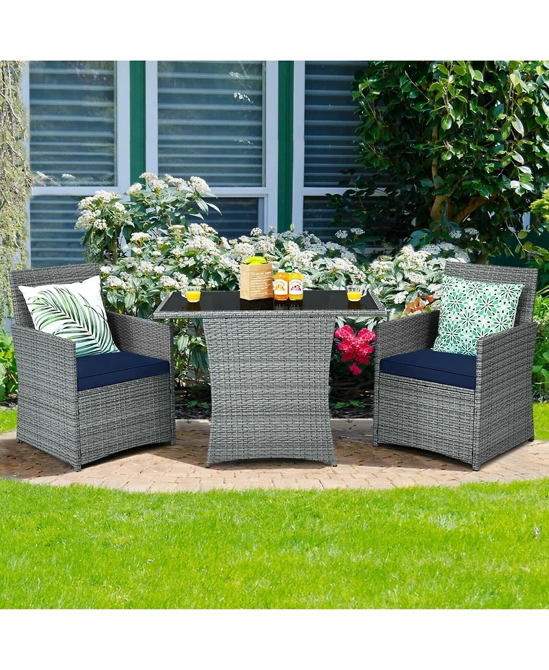 Slickblue 3 Pieces Patio Rattan Furniture Set with Cushioned Armrest Sofa