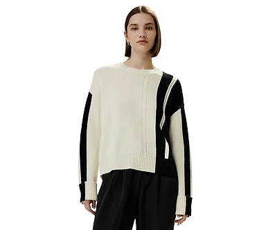 Lilysilk Women's Bicolor Stripe Knit Wool Sweater
