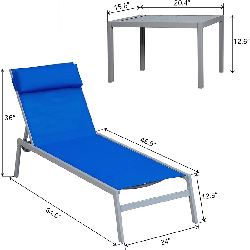 Simplie Fun Blue Patio Chaise Lounge Set with Table