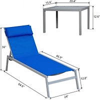 Simplie Fun Blue Patio Chaise Lounge Set with Table