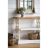 Streamdale Furniture 35.5" X 14" X 32" Distressed White And Natural Wood Shelf Tray, French Country Console Table