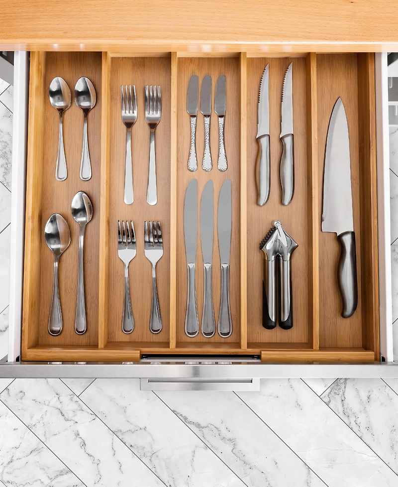 Seville Classics Bamboo Expandable 5 Large Compartment, Cutlery Drawer Tray Organizer