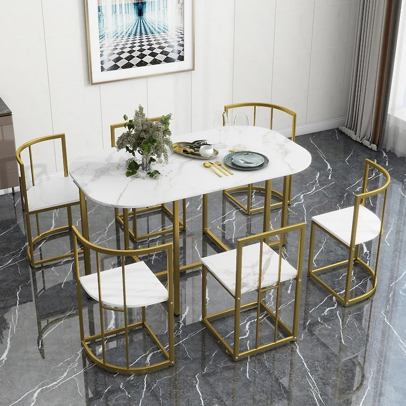 Streamdale Modern 7-Piece Faux Marble Dining Set for 6