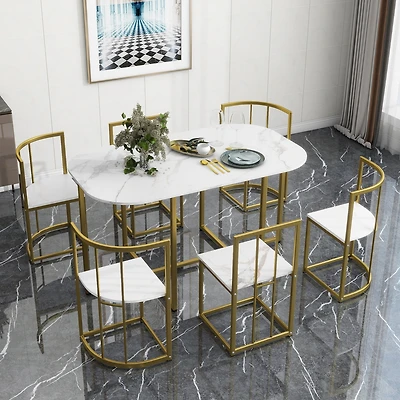 Streamdale Modern 7-Piece Faux Marble Dining Set for 6