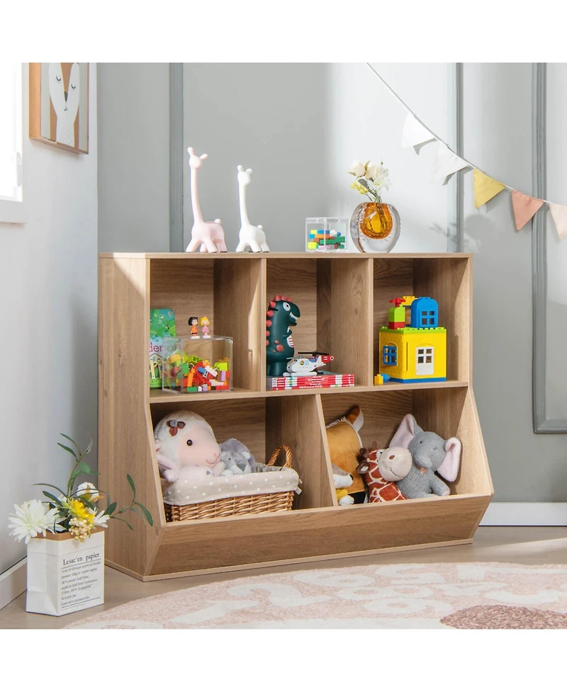 5-Cubby Kids Toy Storage Organizer Wooden Bookshelf Display Cabinet