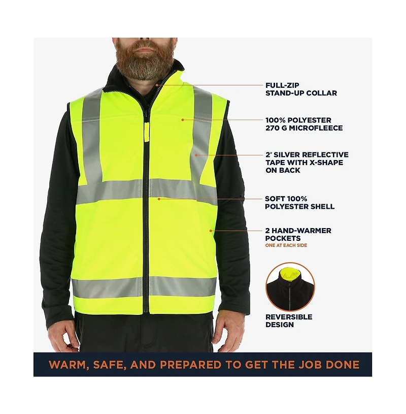 RefrigiWear Big & Tall Hi Vis Reversible Softshell Vest - Water-Resistant, Insulated, High-Visibility Safety Work Gear