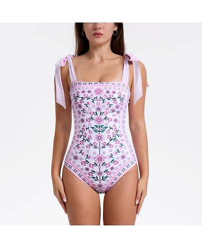Jessie Zhao New York Women's Pink Blossom Reversible One-Piece Swimsuit