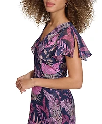 kensie Women's Printed Flutter-Sleeve Midi Dress
